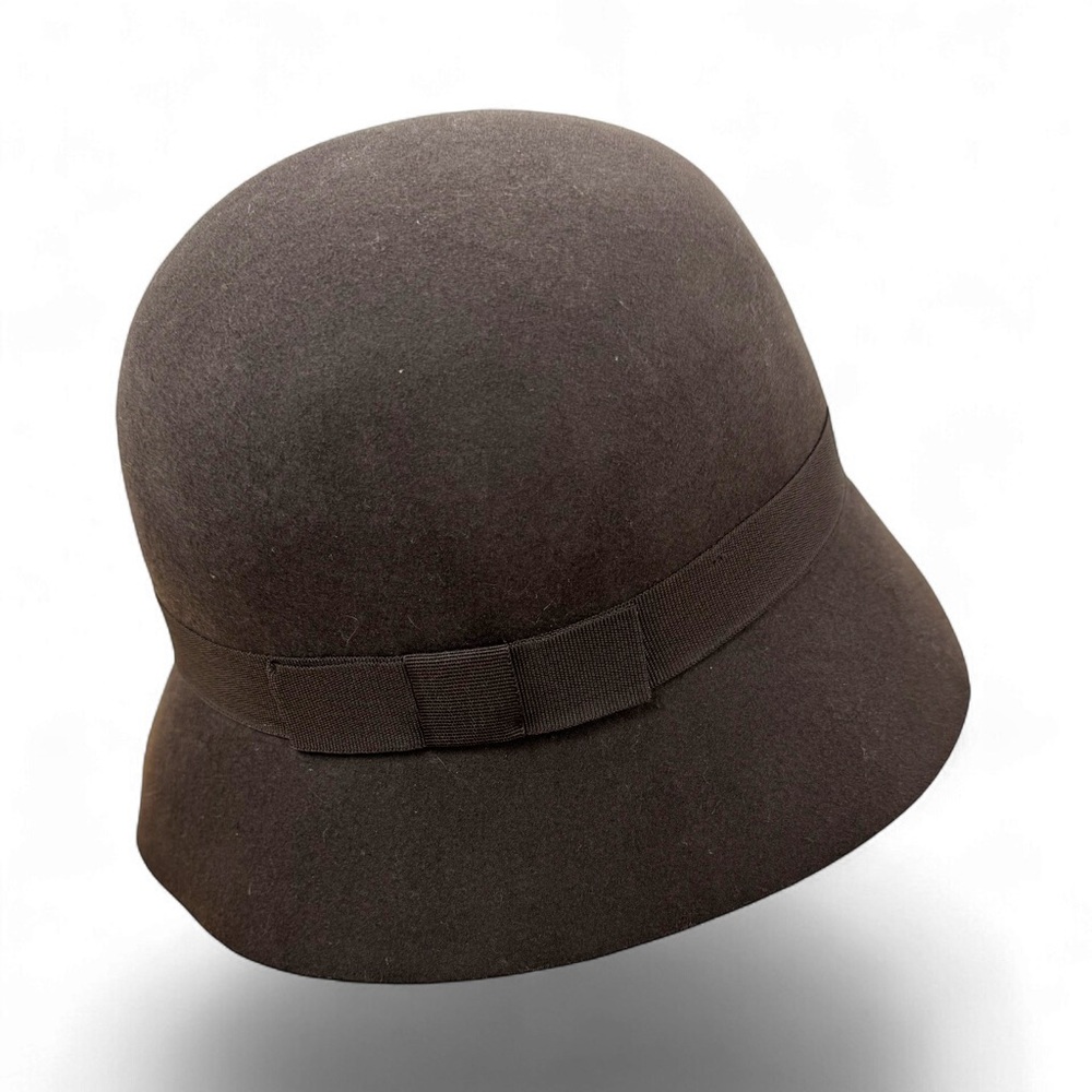 J Jill 100% Wool Cloche Bucket Hat Chocolate Brown Grosgrain Ribbon One Size